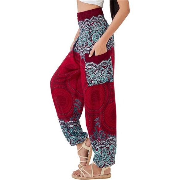 Boho Pants for Women Red - Picture 1 of 6